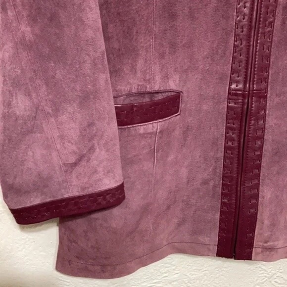 Pamela McCoy Collection Purple Leather Longline Jacket - Picture 7 of 12